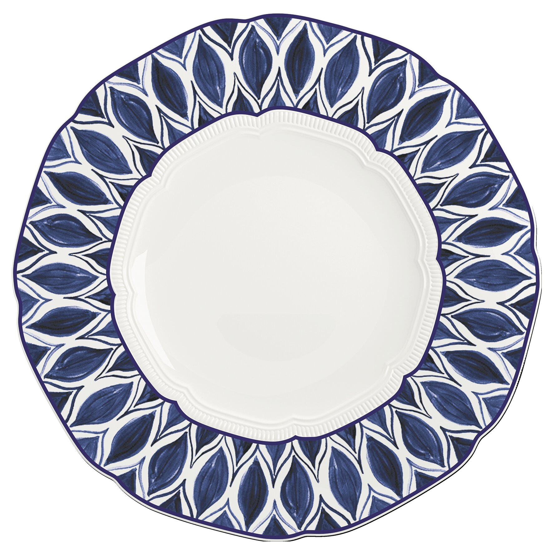 Floral Charm, Teller flach rund Fahne mit Relief ø 288 mm blue